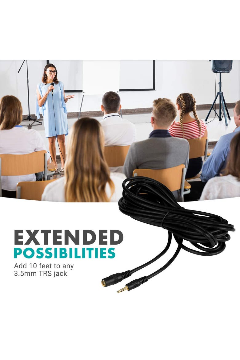 MC20 3.5mm TRS Female to Male Extension Cable - 20ft, Alternate, color, Black