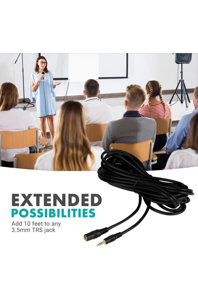 MOVO MC20 3.5mm TRS Female to Male Extension Cable - 20ft, Alternate, color, Black
