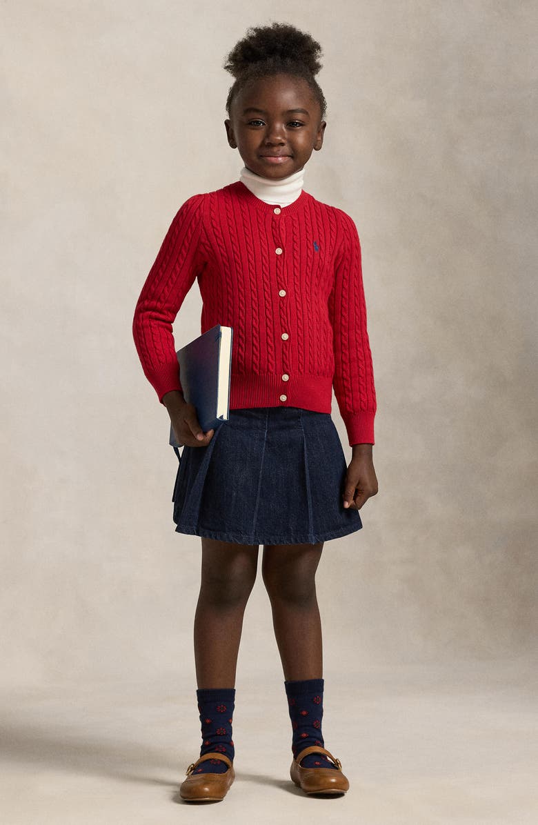 Polo Ralph Lauren Kids' Mini Cable Knit Cardigan, Alternate, color, Rl 2000 Red W/ Navy Pp