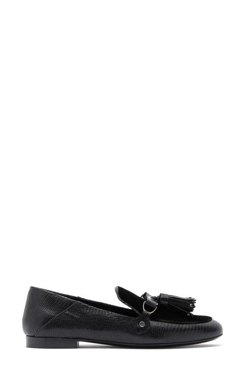 Longchamp Tassel Snakeskin Embossed Loafer In Black