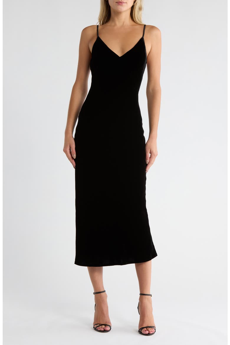 Seridie Mid Length Slip Dress, Main, color, BLACK