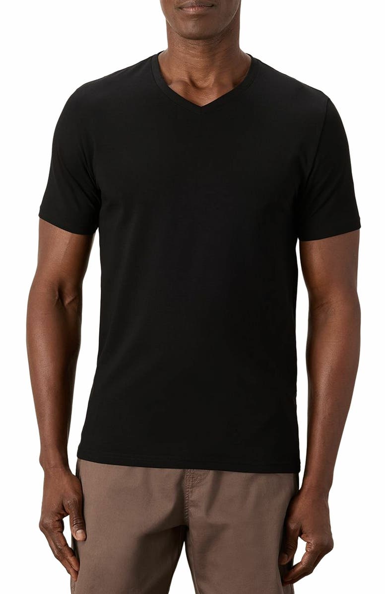 Pact Organic Cotton Luxe Stretch Jersey Slim V-Neck Tee, Alternate, color, Black