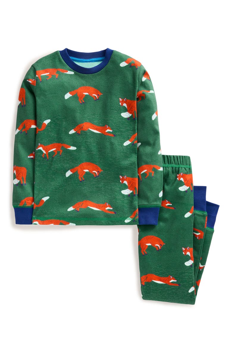 Kids' Print Fitted Two-Piece Cotton Pajamas, Main, color, GREEN FOXES