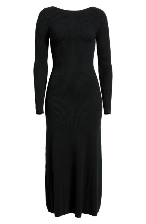 Open Edit Long Sleeve Rib Maxi Dress In Black