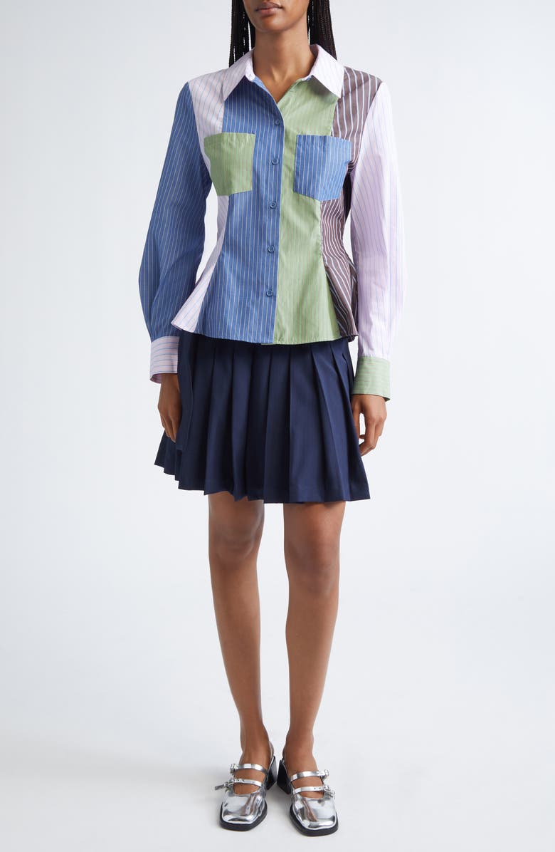 Stine Goya Stripe Peplum Organic Cotton Shirt, Alternate, color, Blue Multi Stripes Mix