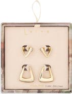 Leith Set of 2 Cubic Zirconia Geometric Hoop Earrings