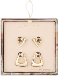 Leith Set of 2 Cubic Zirconia Geometric Hoop Earrings
