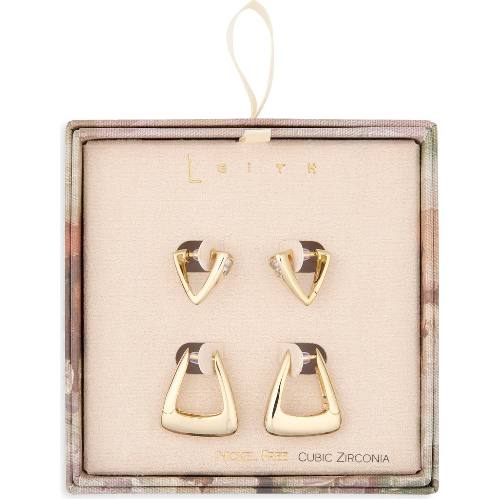 Leith Set Of 2 Cubic Zirconia Geometric Hoop Earrings In Gold