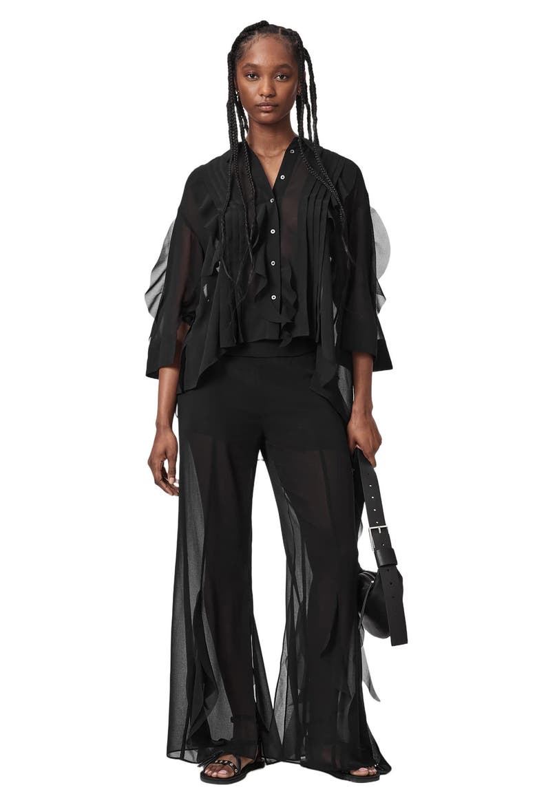 Minna Pleated Ruffle Shirt, Alternate, color, BLACK