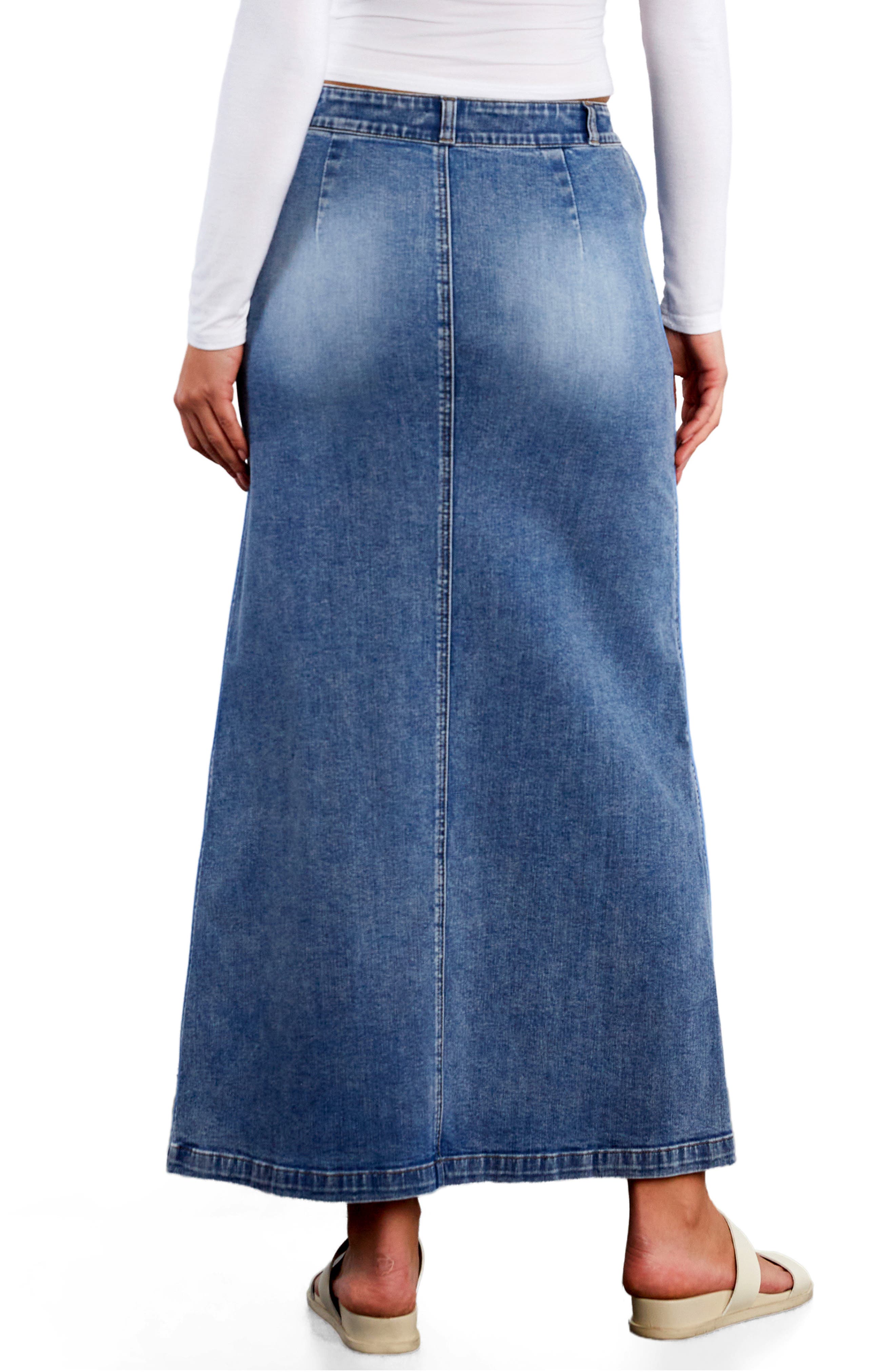 Side Piping Denim Maxi Skirt - image 2