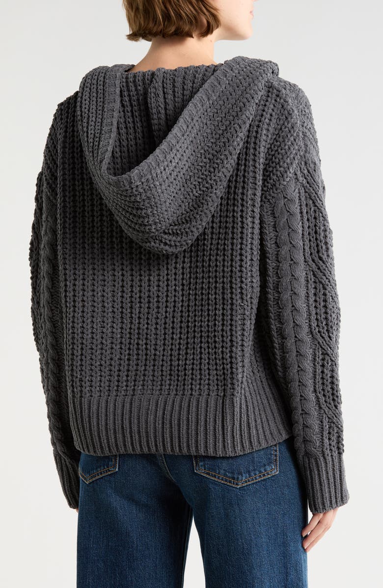 Bobeau Cable Knit Hooded Cardigan, Alternate, color, Gray