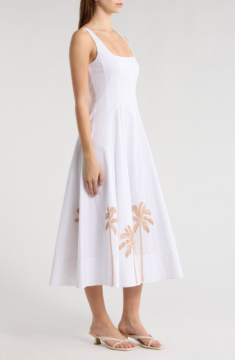 STAUD Wells Sleeveless Midi Sundress, Alternate, color, White Embroidered