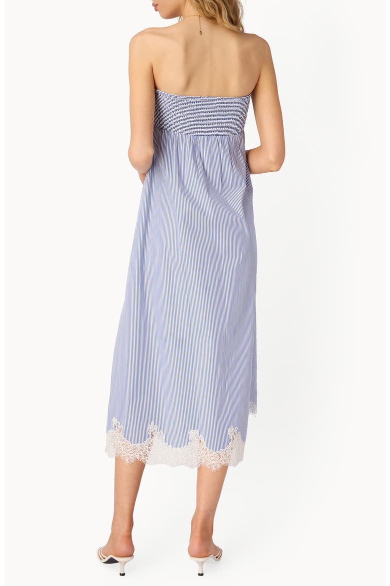 Kacey Lace Trim Strapless Midi Dress, Alternate, color, BLUE STRIPE