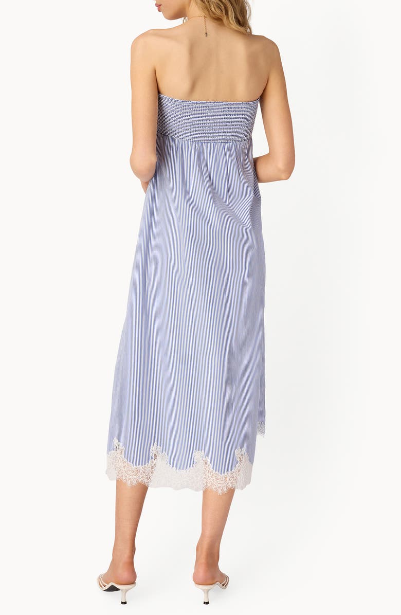 CAMI NYC Kacey Lace Trim Strapless Midi Dress, Alternate, color, Blue Stripe