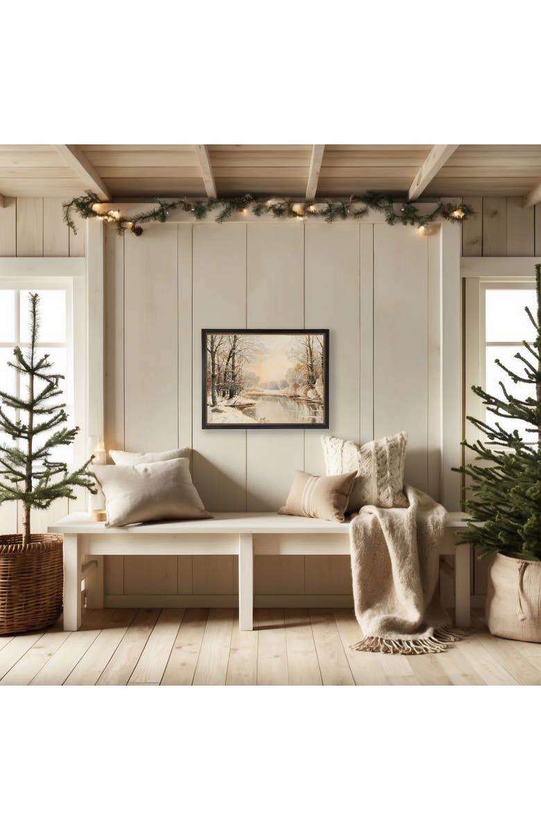 Antique Curiosities Vintage Oil Painting of Snowy River Scene, Alternate, color, Ivory