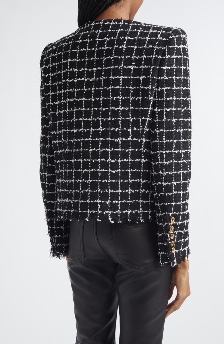 Balmain Square Tweed Crop Spencer Jacket, Alternate, color, Eab Blk/ White