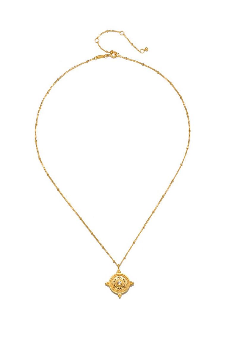 Inner Peace White Topaz Mandala Coin Necklace, Alternate, color, Gold