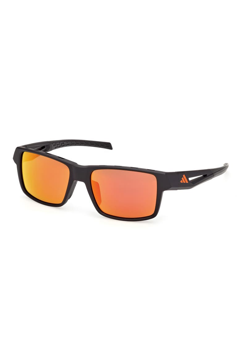 55mm Mirrored Rectangular Sunglasses, Alternate, color, MATTE BLACK / ROVIEX MIRROR