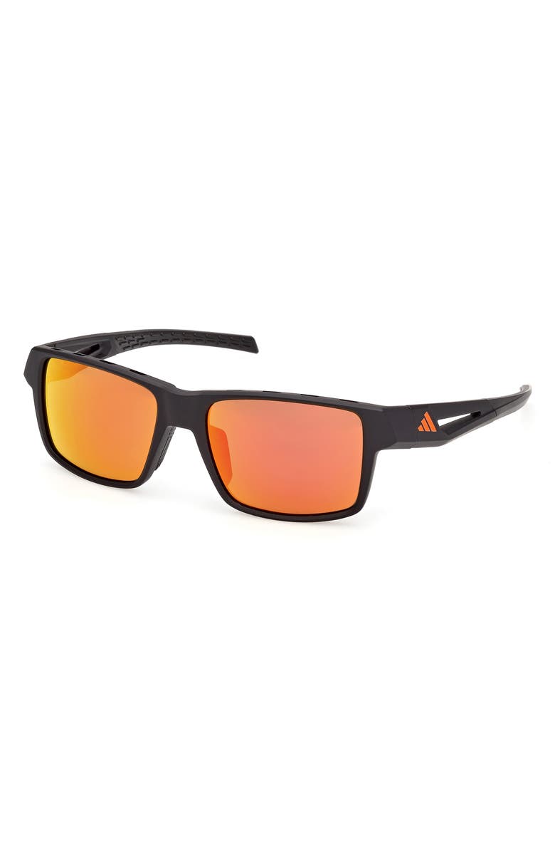 adidas 55mm Mirrored Rectangular Sunglasses, Alternate, color, Matte Black / Roviex Mirror