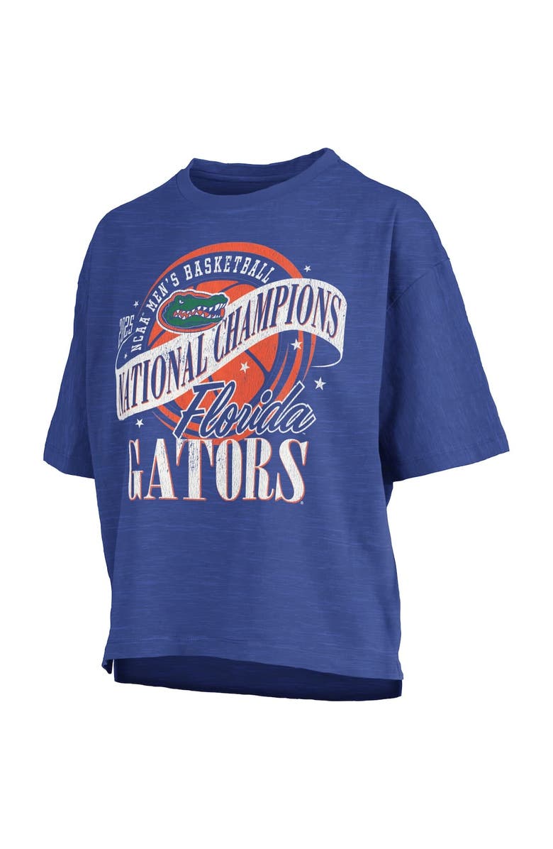 PRESSBOX Women's Pressbox Royal Florida Gators 2025 NCAA Men's Basketball National Champions World Ball Motley Crew Oversized Slub T-Shirt, Alternate, color, 