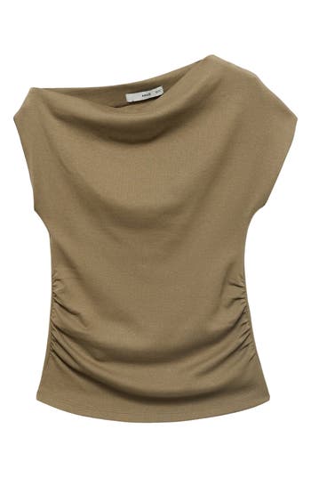 Mango Asymmetric Neck Top In Brown