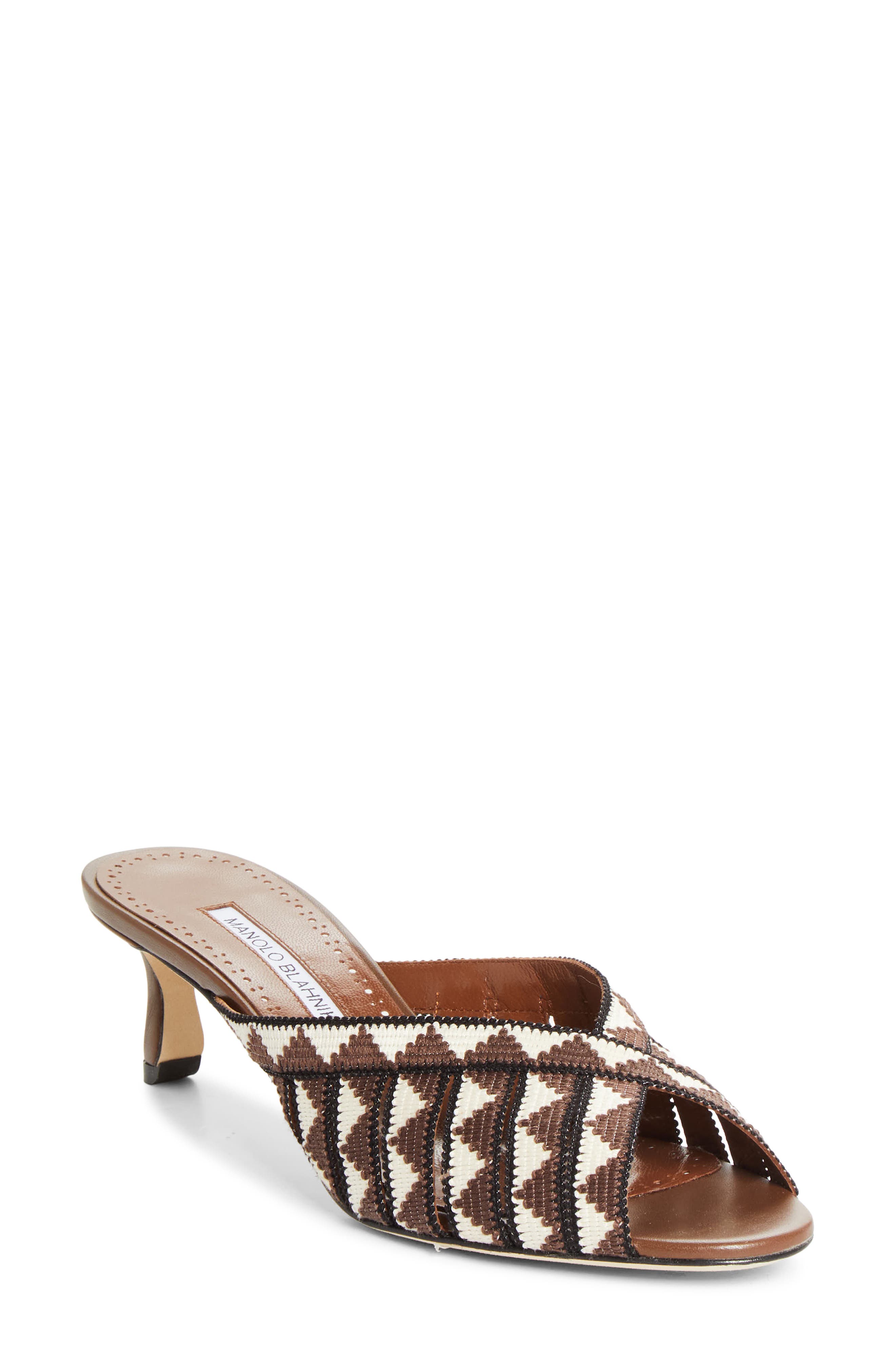 Manolo Blahnik Trofesamu Slide Sandal, Main, color, Brown/ Cream