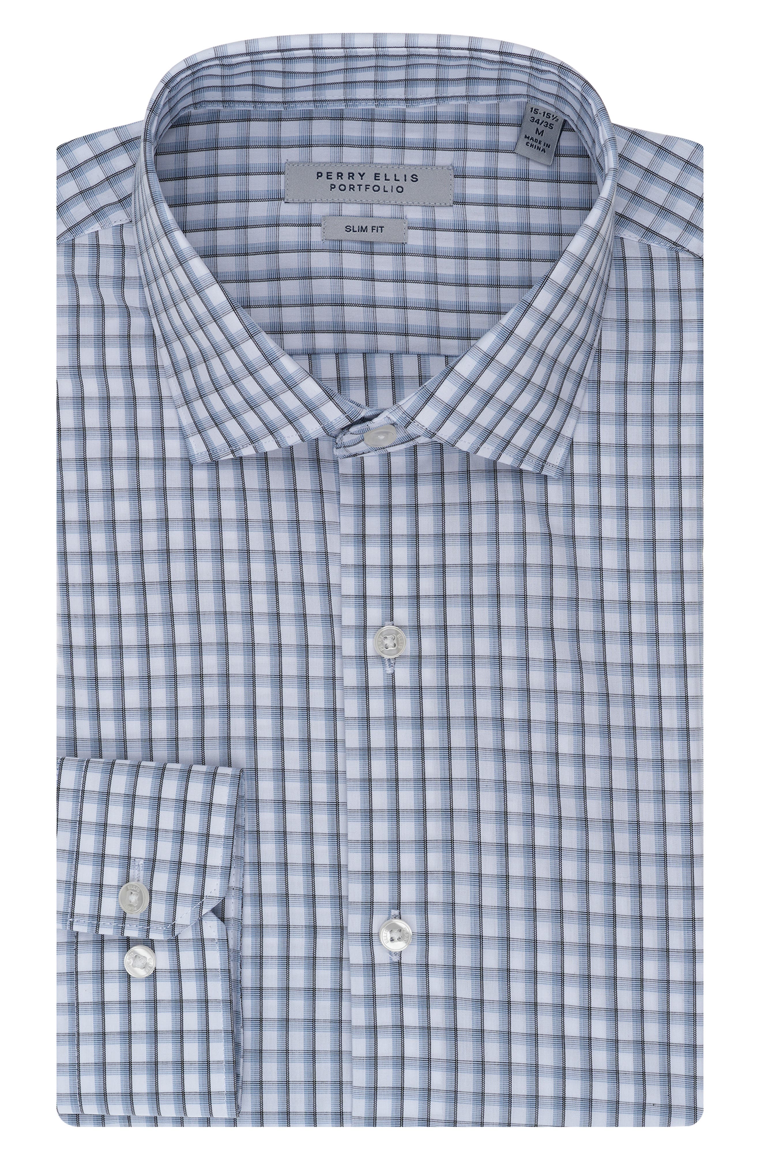 Perry Ellis Faded Check Slim Fit Dress Shirt