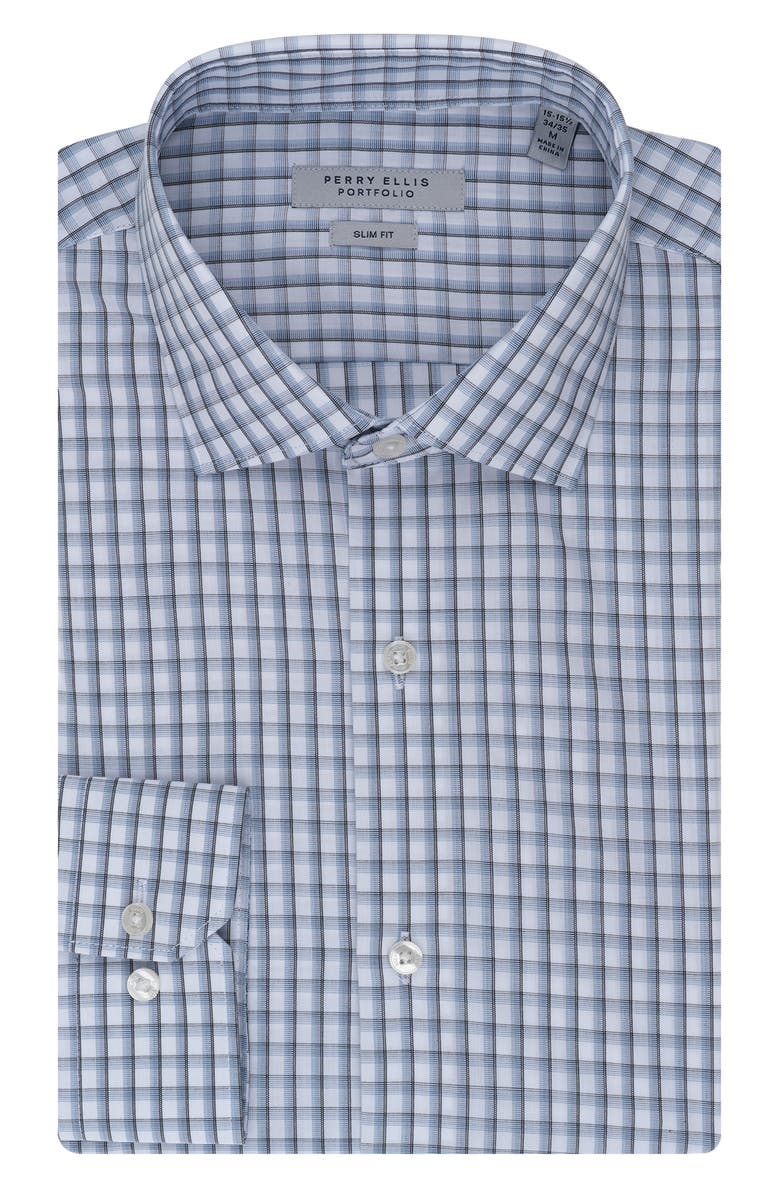 Perry Ellis Faded Check Slim Fit Dress Shirt, Main, color, Blue Mist