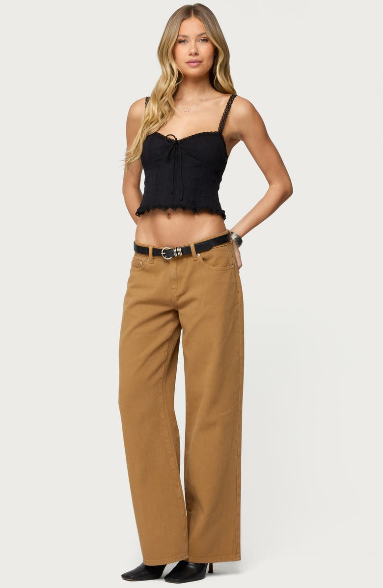 EDIKTED Lacey Sweetheart Neck Crop Stretch Cotton Tank, Alternate, color, Black