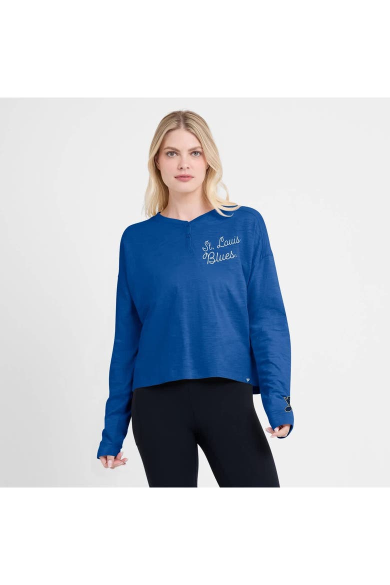 Women's Fanatics Blue St. Louis Blues Oversized All Out Effort Long Sleeve Henley T-Shirt, Alternate, color, Blue