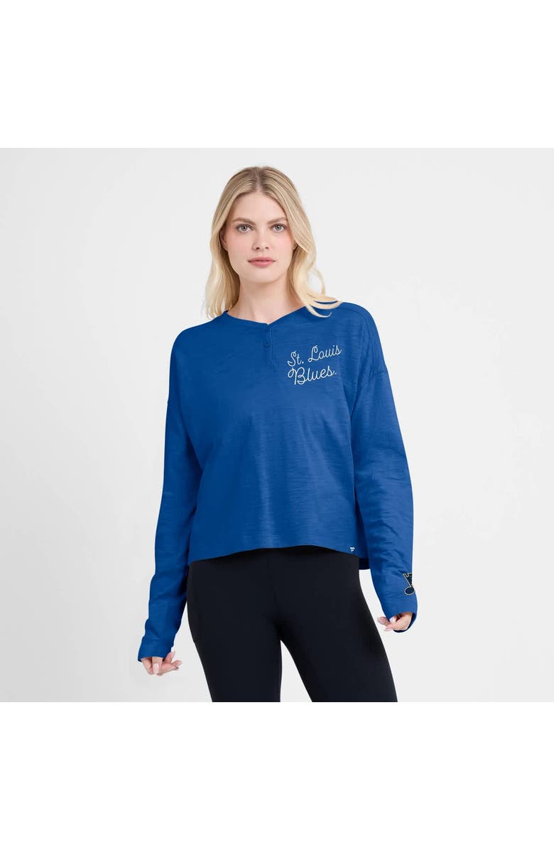 FANATICS Women's Fanatics Blue St. Louis Blues Oversized All Out Effort Long Sleeve Henley T-Shirt, Alternate, color, Blue