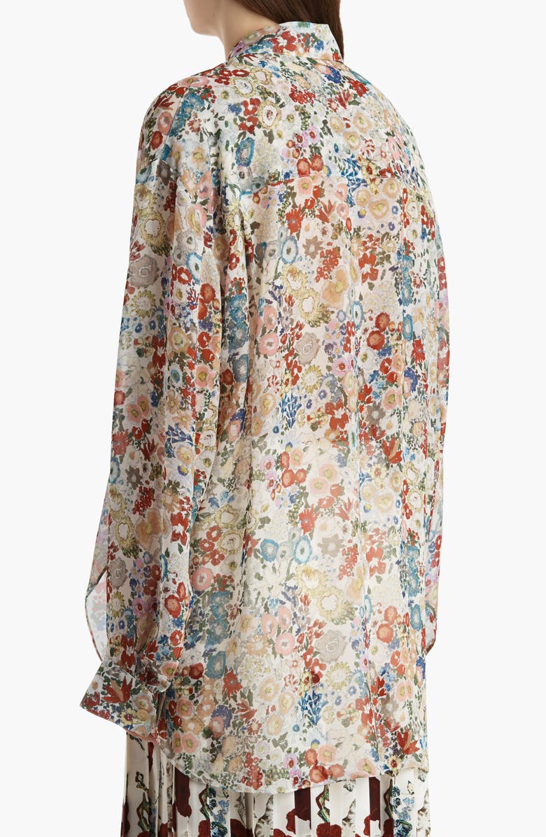 Khaite Goya Floral Silk Chiffon Button-Up Shirt, Alternate, color, Cream Multi