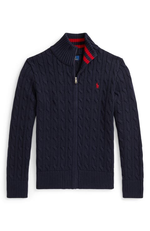 Cotton Cable Zip Cardigan (Big Boy)