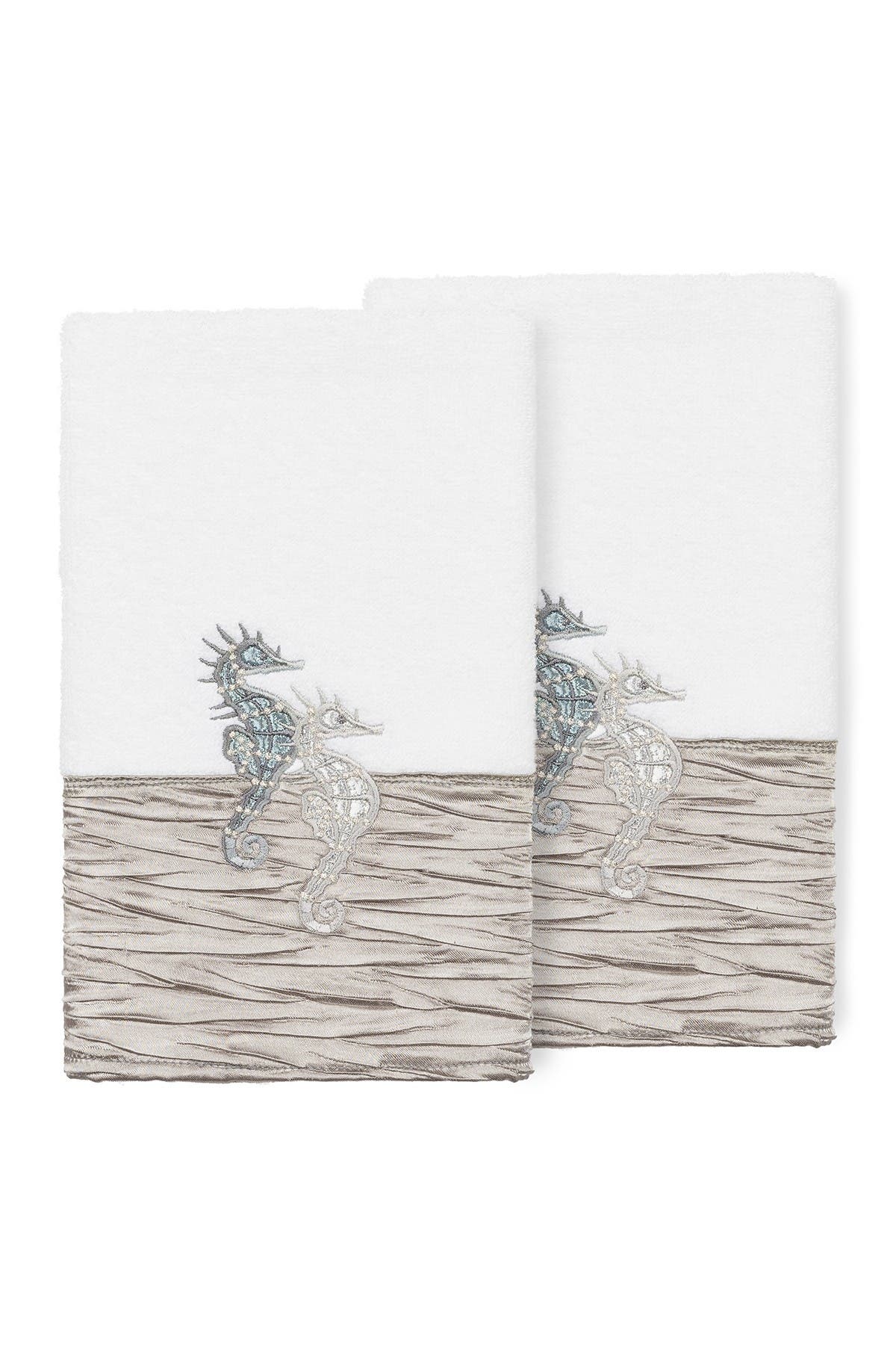Linum Home Textiles White/Gray Sofia Embellished Hand Towel - Set of 2 ...
