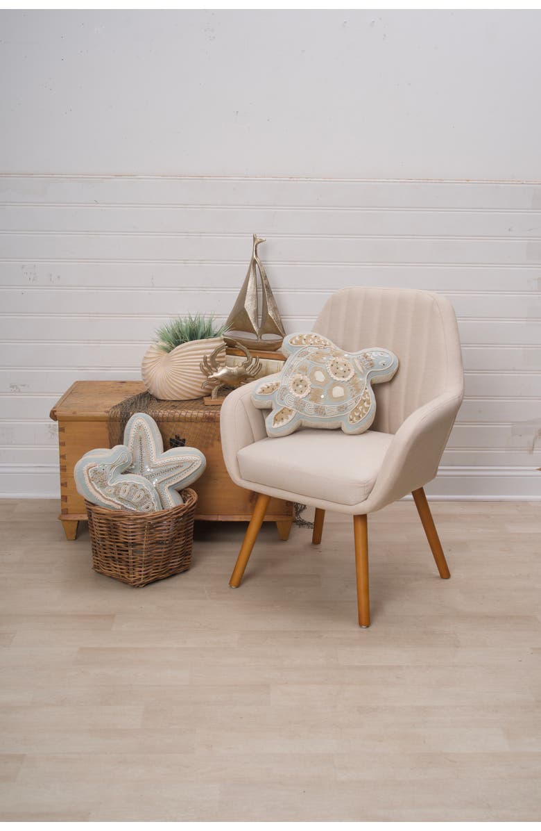 C&F Home Beaded Sea Turtle Coastal Embellished Accent Shaped Pillow, Alternate, color, Beige