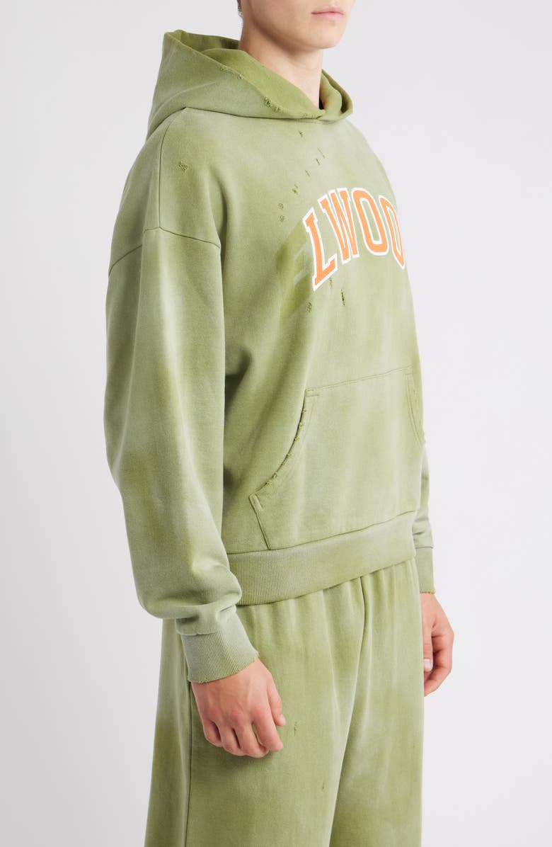 Elwood Fireside Distressed Logo Hoodie, Alternate, color, Washed Green