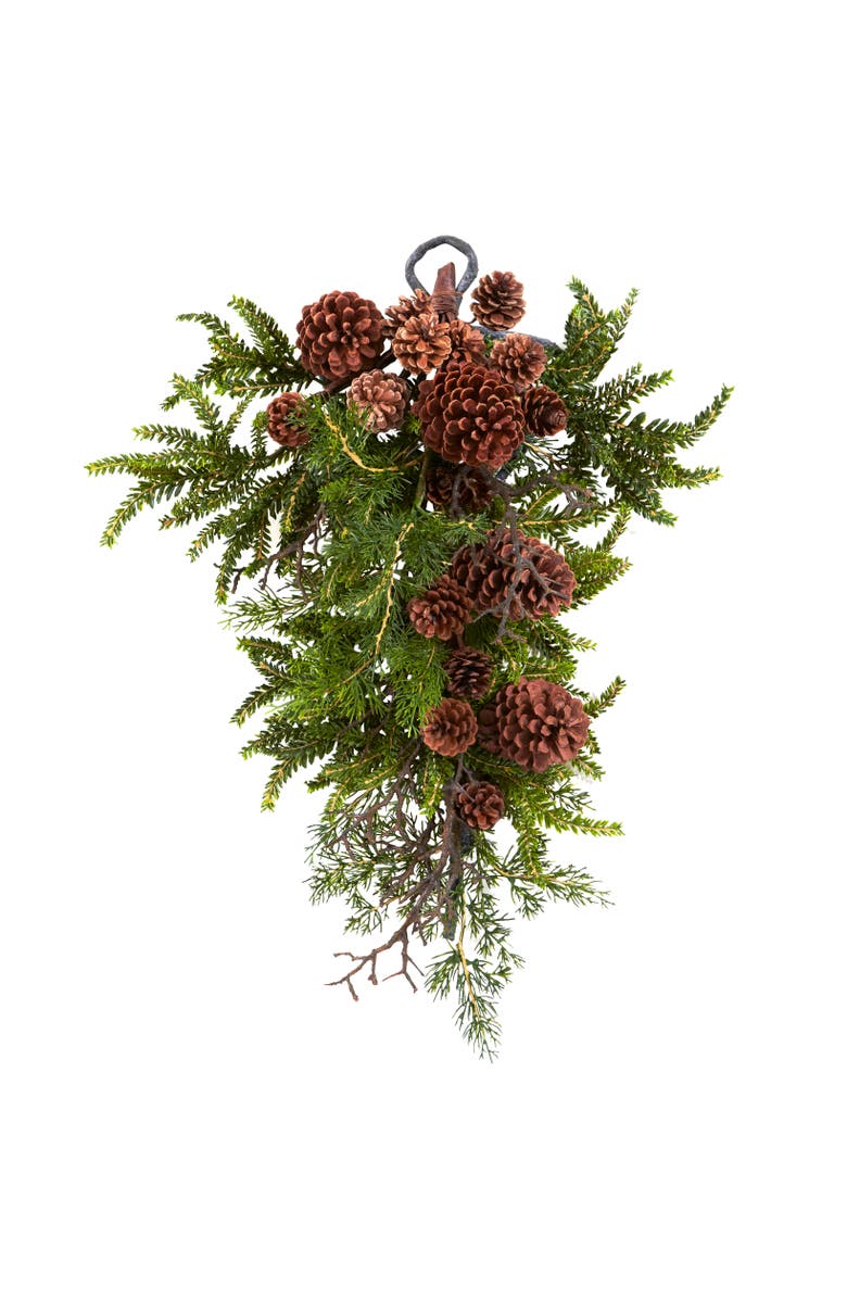 NEARLY NATURAL 26-in Pine 
Pinecone Teardrop, Main, color, Green/Brown