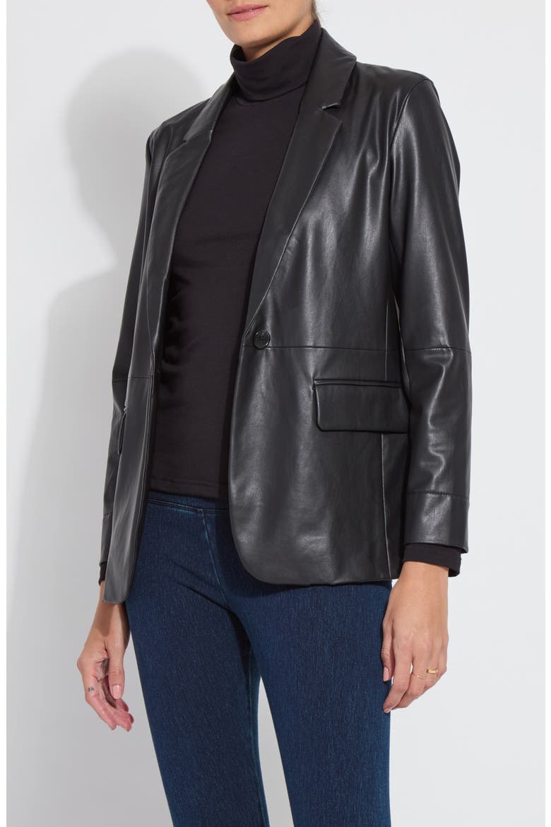'Lyssentials Faux Leather Blazer, Main, color, BLACK