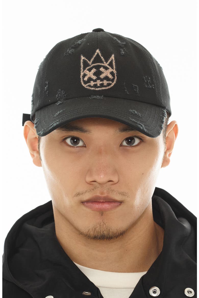 Sequin Shimuchan Logo Distressed Baseball Cap, Alternate, color, BLACK
