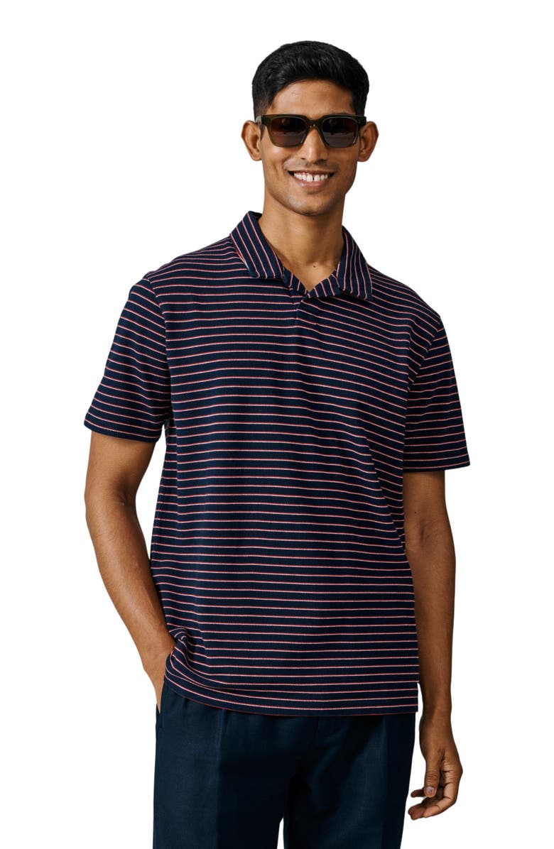 Aubin Baysdale Open Collar Polo, Main, color, Navy Stripe