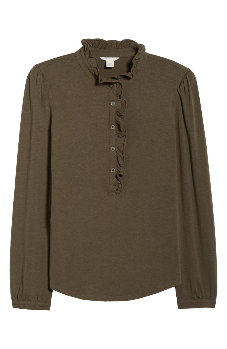 Caslon<sup>®</sup> Ruffle Detail Henley Shirt, Alternate, color, Olive Sarma