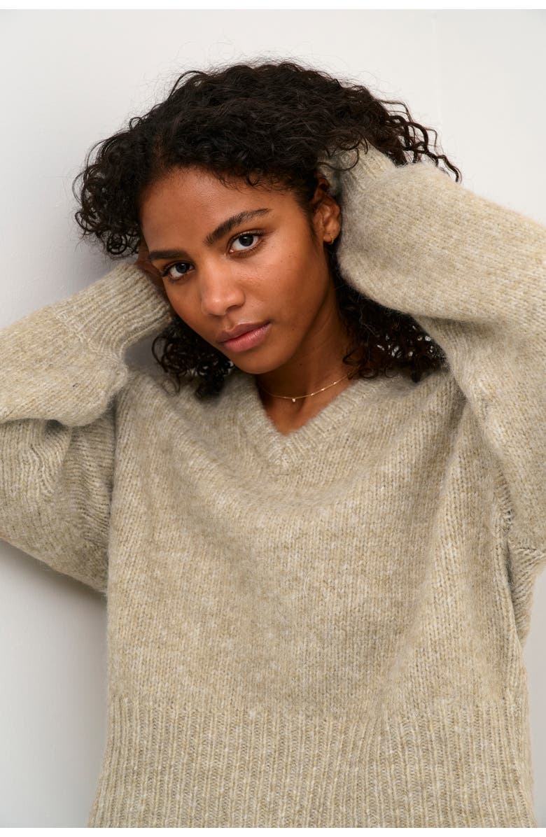 Kaffe KAtrina V-neck Casual Fit Pullover, Alternate, color, Feather Gray Melange