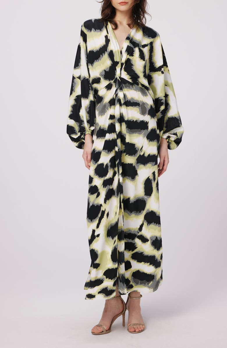 DVF Print Long Sleeve Maxi Dress, Main, color, Wild Thing Shadow Green Lg
