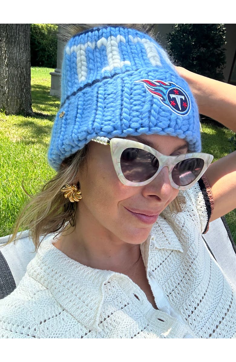 Lele Sadoughi Sky Titans Nfl Beanie With Faux Fur Pom, Alternate, color, Sky 400