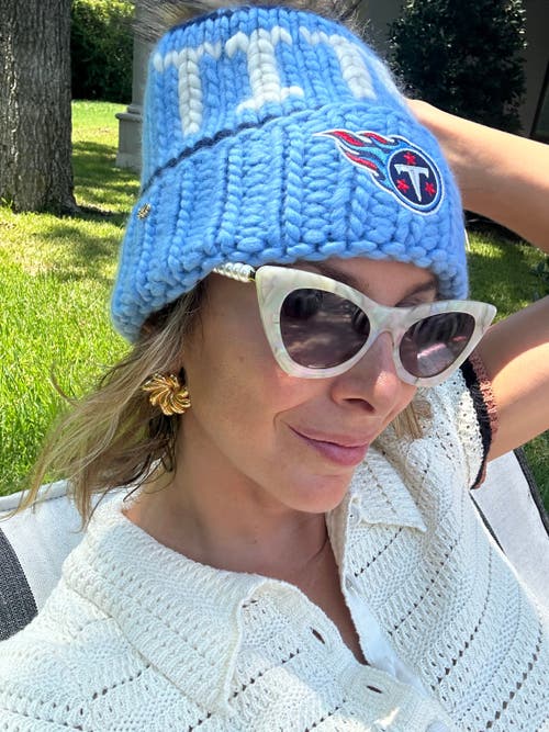 Lele Sadoughi Sky Titans Nfl Beanie With Faux Fur Pom In Blue