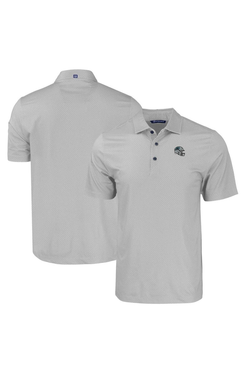 Cutter & Buck Men's Cutter & Buck  Gray Carolina Panthers Helmet Big & Tall Pike Eco Tonal Geo Print Stretch Recycled Polo, Alternate, color, 