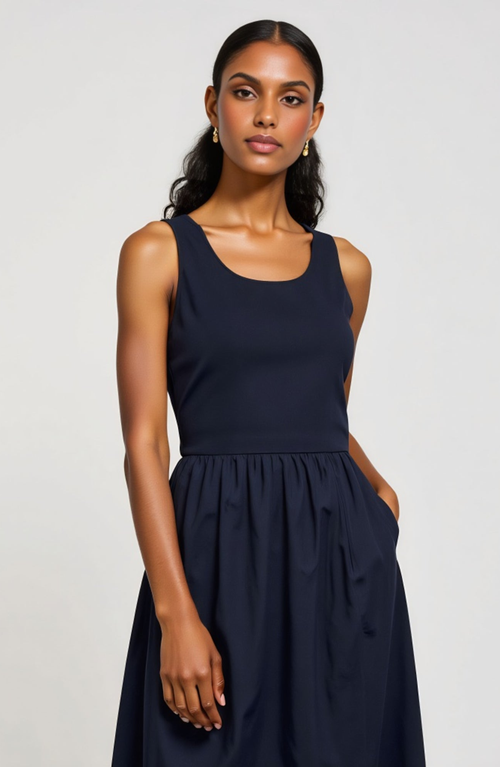 Modenaire Sleeveless Fit-and-flare Maxi Dress With Seam Waist And Side Pockets