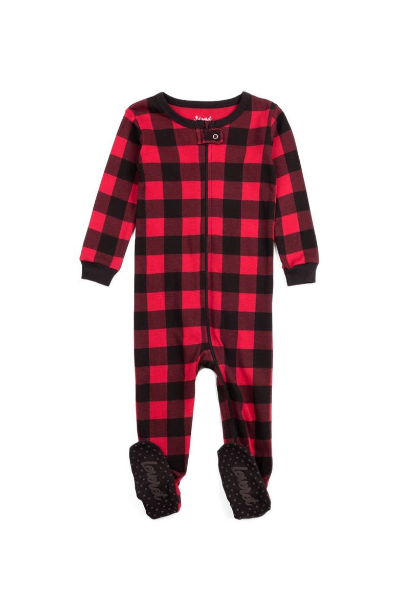 Leveret Footed Plaid Cotton Matching Family Holiday Pajamas, Alternate, color, Plaid Black & Red