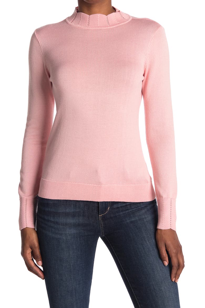 Scallop Mock Neck Sweater, Main, color, ROSE TAN