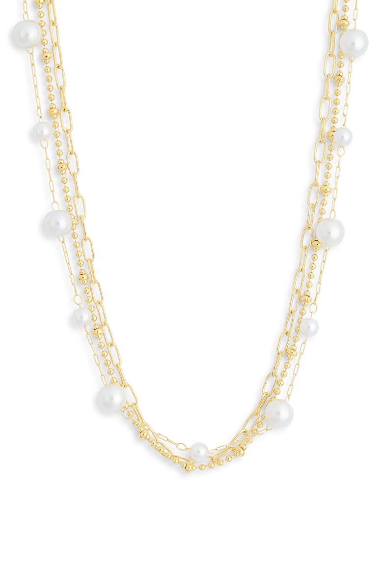 Faux Pearl Demi Fine Layered Chain Necklace, Main, color, WHITE- GOLD